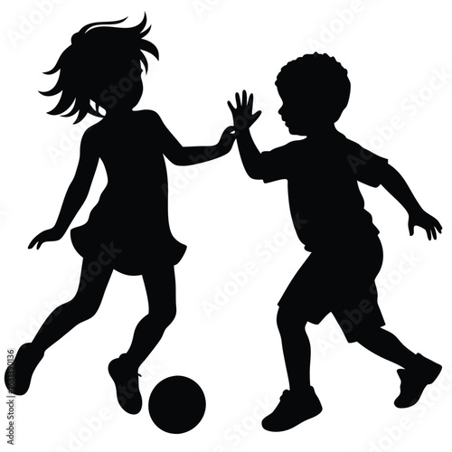 Children playing soccer together in friendly match