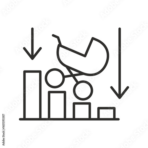 demographic crisis, graph down and stroller, population low, vector illustration eps10