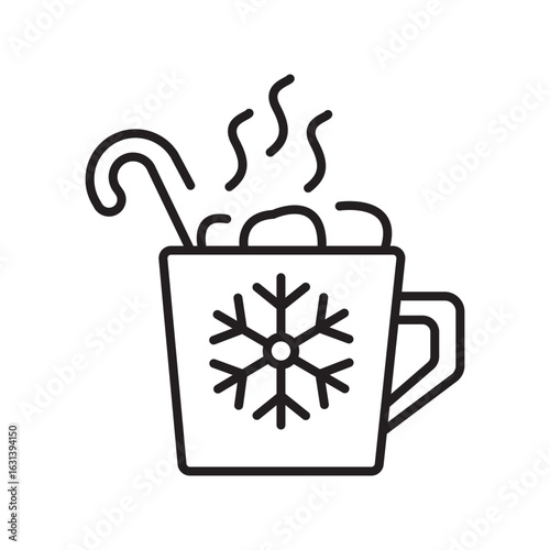 Mug with a candy cane marshmallow and snowflake perfect for christmasthemed social media posts, holiday greetings, and winterthemed design projects.