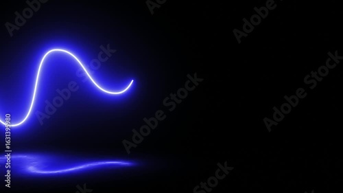 Blue color glowing neon line moving reflection on floor hi-tech design dark technology background