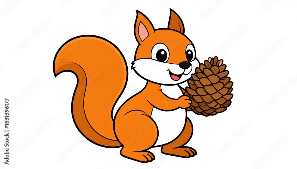 Obraz premium cartoon illustration of cute squirrel with pinecone on white