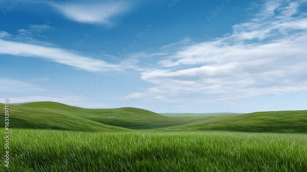 Obraz premium Green lawn and blue sky image