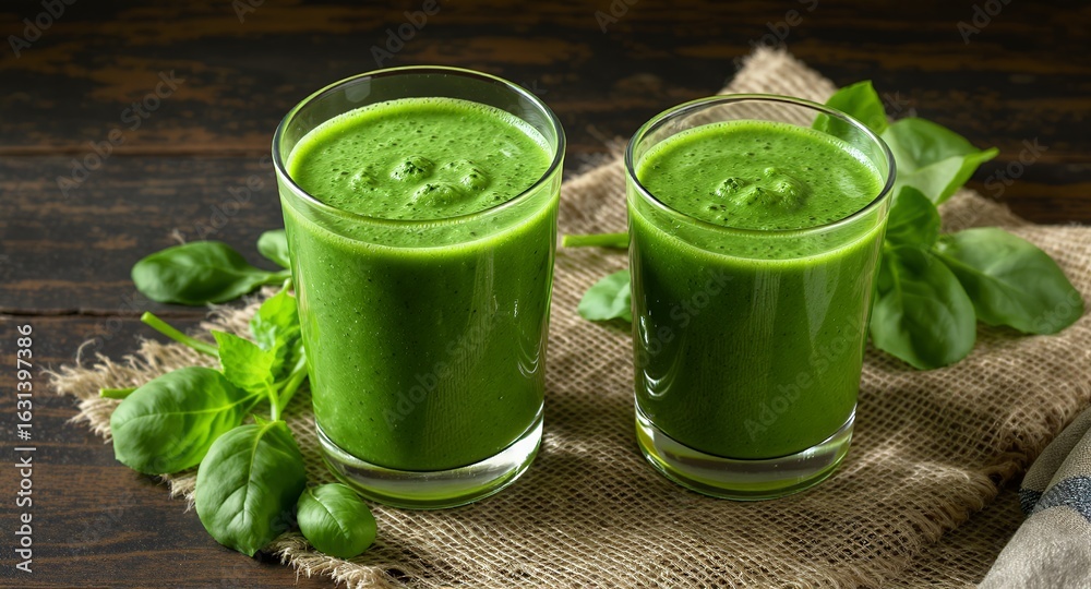 Two Glasses of Fresh Green Smoothie Two Glasses of Fresh Green Smoothie