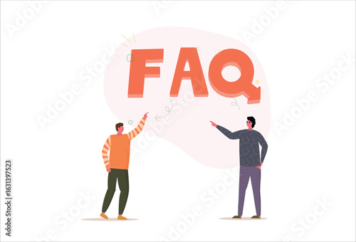 pointing at FAQ for customer. questions need answer. services. communication. customer support concept. Vector illustration	