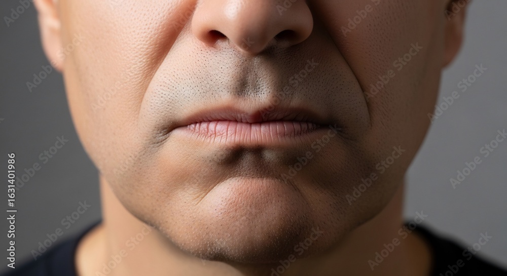Obraz premium Close Up of Man's Mouth and Chin Showing Frowning Expression in Studio Lighting