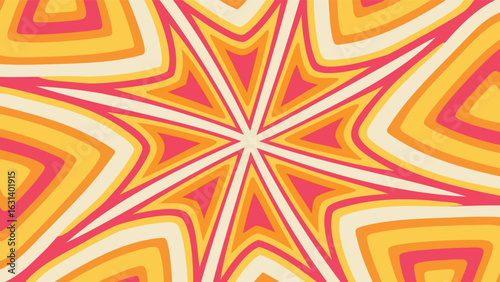 Abstract starburst pattern with concentric shapes in shades of yellow orange and pink color palette