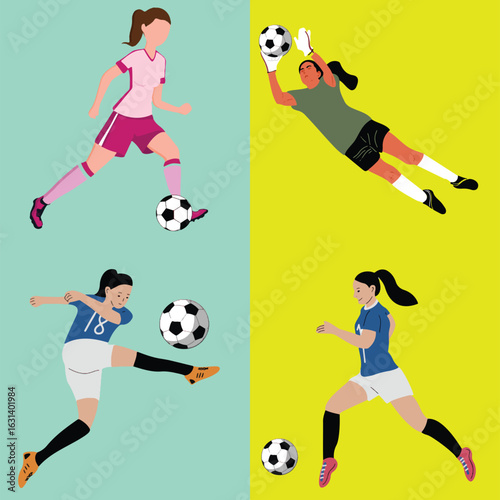 Dynamic football player character set with action poses