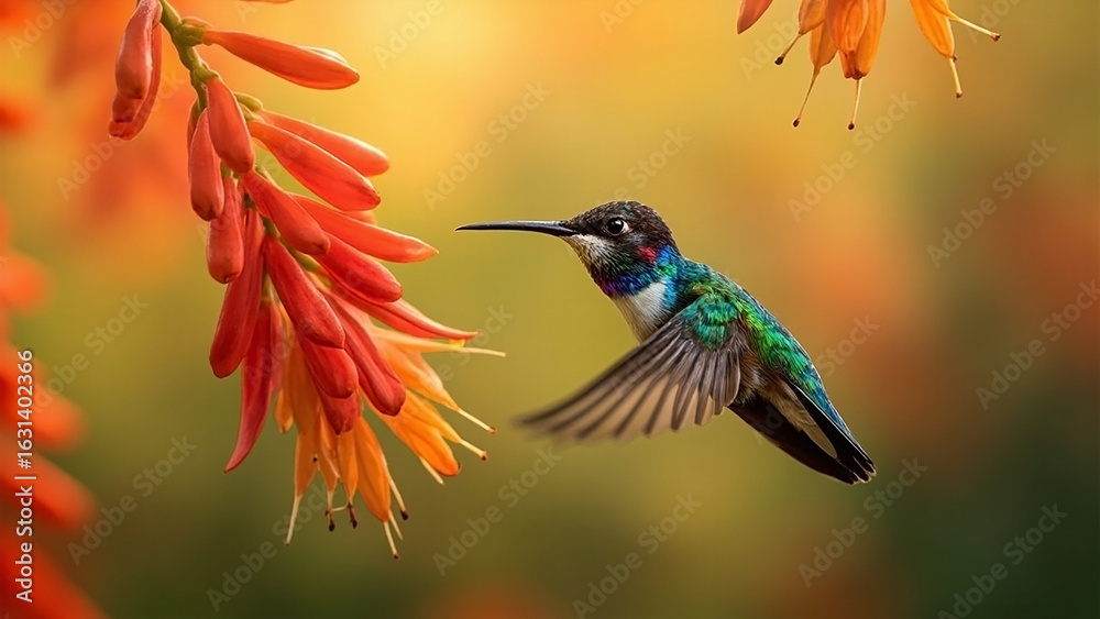 Fototapeta premium Hummingbird in Golden Hour Garden Scene