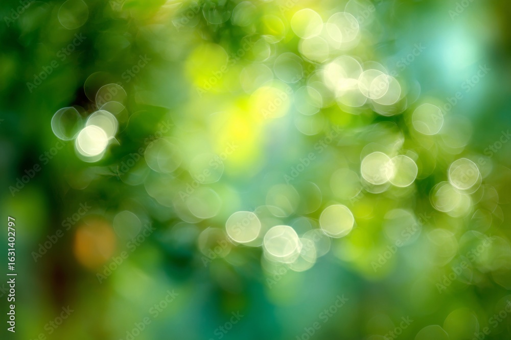 Obraz premium Luminous Greenery Abstract Backdrop with Soft Sunbeam Gleam and Bokeh Light Effect for Photography