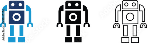 Humanoid AI robot vector. Artificial intelligence science concept. Technology ai humanoid robot flat style silhouette and line icon vector illustration