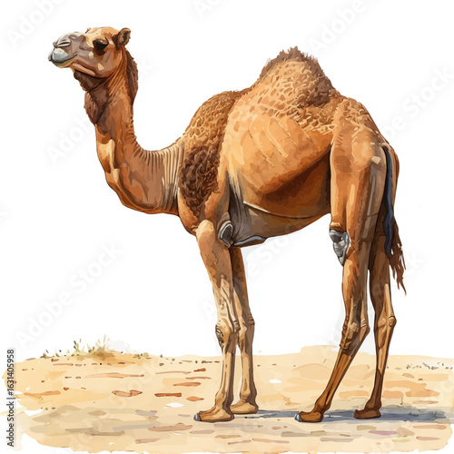watercolor of Dromedary Camel, vector, isolated on a white background.