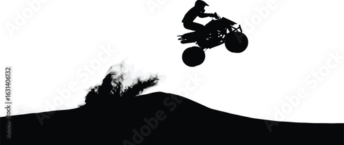 Atv rider jumping offroad in mud and dust