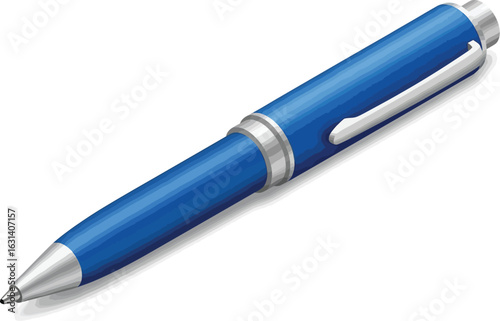 Blue Ballpoint Pen on Plain Background, Writing Instrument, Office