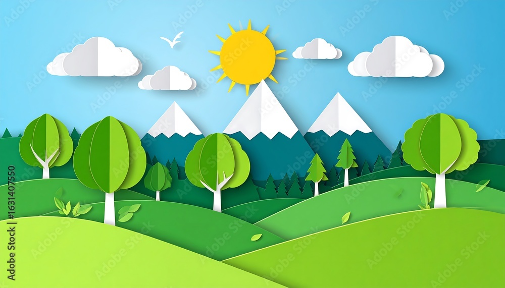 Naklejka premium Colorful paper cut landscape