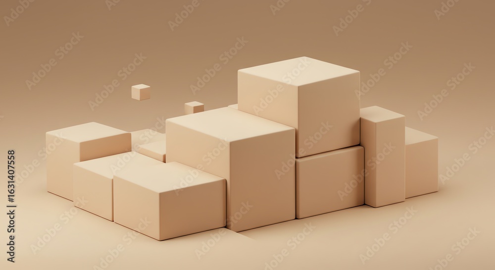 Fototapeta premium Stacked cubes minimalist composition neutral background