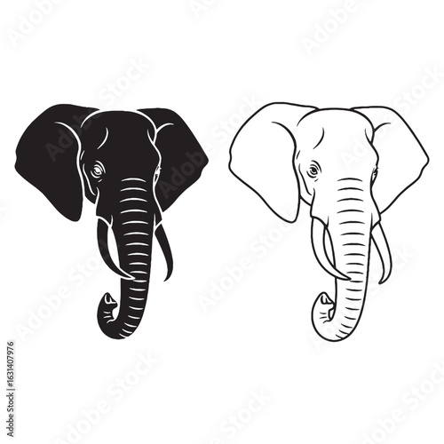 The Elephant Outline Pair - Leaping Skill - Quick Reflexes - Elephant silhouette - Elephant lineart - Elephant vector - silhouette & lineart of Elephant

