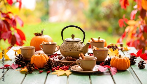 Wallpaper Mural Autumn tea set in garden Torontodigital.ca