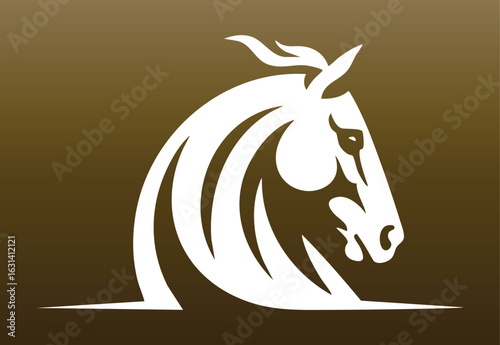 Elegant Horse Stallion Logo Vector. Modern Brown Silhouette Icon of Powerful Steed with Flowing Mane, Minimalist Head Profile for Equestrian Brand, Farm, Ranch, Riding Academy, Sports Club, Luxury Lab