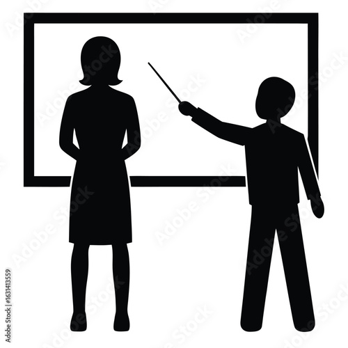 Teacher and students in classroom silhouette learning illustration, Silhouettes of teachers and students in classroom scenes, multiple education concepts with children and instructors, vector.