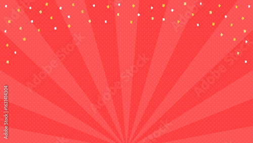 赤い水玉の背景に放射線と紙吹雪のイラスト - ポップでかわいい派手なバナー･背景素材 - 16:9