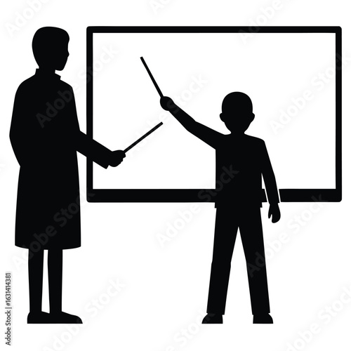 Teacher and students in classroom silhouette learning illustration, Silhouettes of teachers and students in classroom scenes, multiple education concepts with children and instructors, vector.