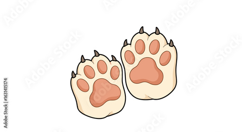 Adorable cartoon paw prints with sharp claws and soft pads evoking playful and wild animal charm