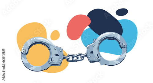 Illustrating handcuffs symbolizing arrest restraint and criminal justice against abstract colorful shapes