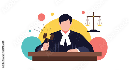 A legal professional administers justice with a gavel in a courtroom setting representing fairness and law
