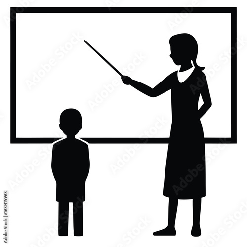 Teacher and students in classroom silhouette learning illustration, Silhouettes of teachers and students in classroom scenes, multiple education concepts with children and instructors, vector.