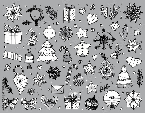 Hand drawn elements of Christmas decorations and treats, Hand drawn elements of sweets, cakes, and festive desserts,Hand drawn elements of herbs, spices, and natural ingredients