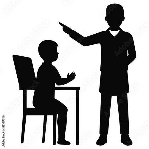 Teacher and students in classroom silhouette learning illustration, Silhouettes of teachers and students in classroom scenes, multiple education concepts with children and instructors, vector.