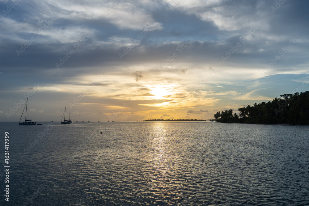 Naklejka premium Sunset Over Tahaa Island, French Polynesia