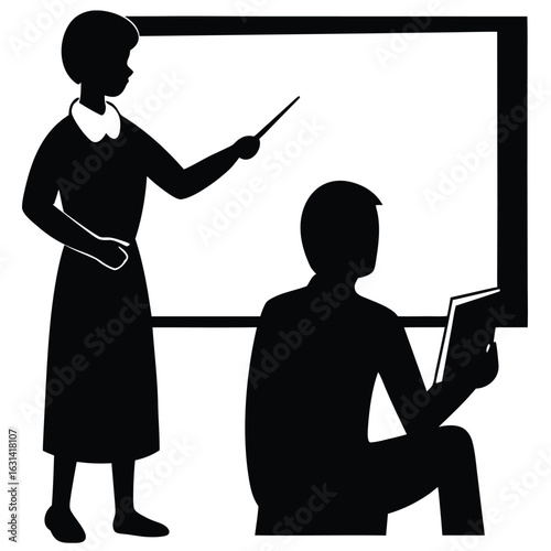 Teacher and students in classroom silhouette learning illustration, Silhouettes of teachers and students in classroom scenes, multiple education concepts with children and instructors, vector.