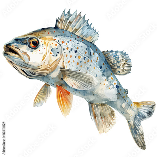 watercolor vector of Cod, isolated on a white background.
