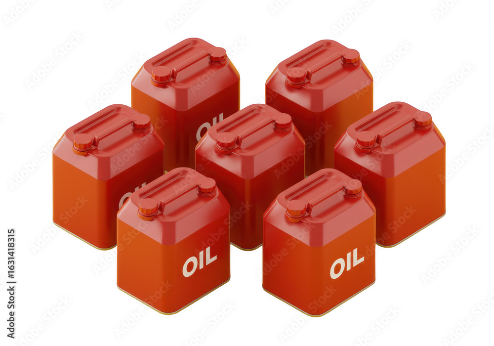 Fototapeta premium Group of red fuel canisters isolated on transparent background