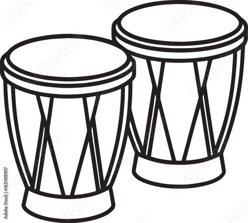 Set of Bongo drums outline vector illustration, line art