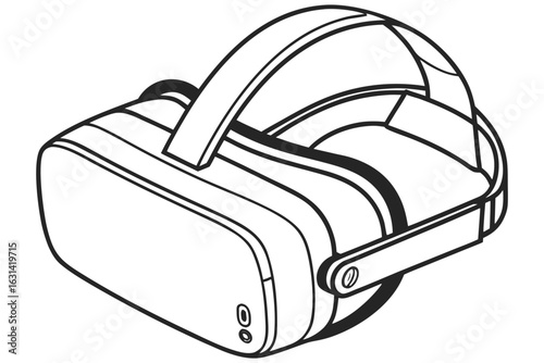 Detailed VR Headset Line Art – Isometric Vector Design
