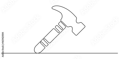 Continuous one line drawing of hammer carpentry equipment. Hammers in single line draw illustration. Editable stroke, Hammer outline modern illustration. Continuous one line drawing. 