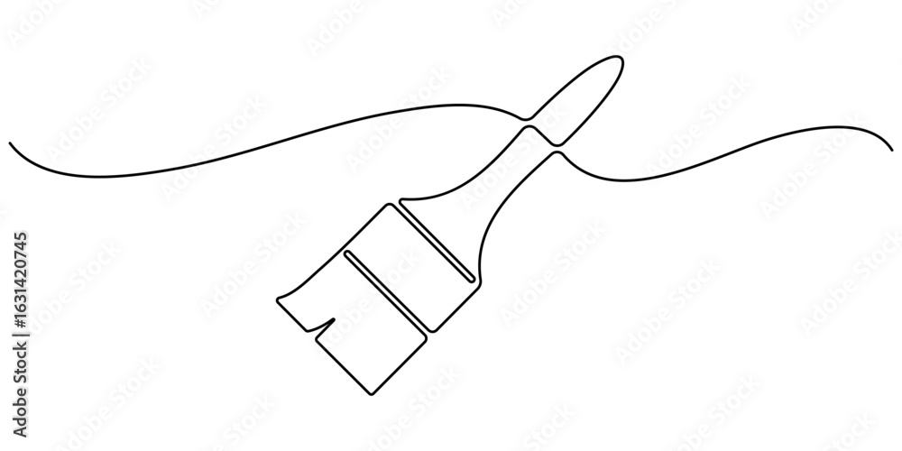 Obraz premium one line art paintbrush vector illustration. line art, one continuous line, simple, hand drawn and sketch style. for icons, symbols, signs or logos. 