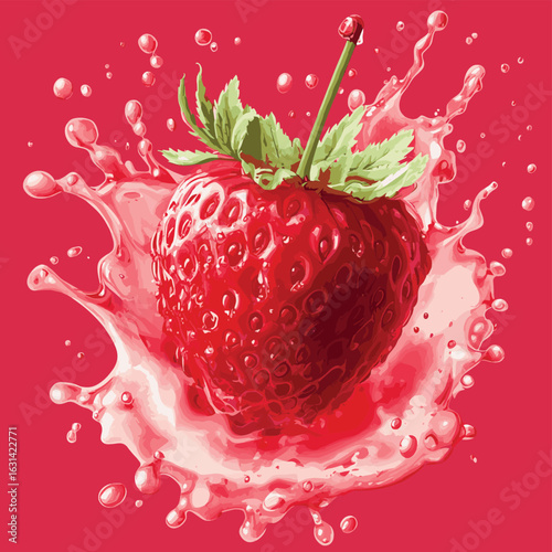 Raspberry fruit with juice splash. Vector, vector style simple color