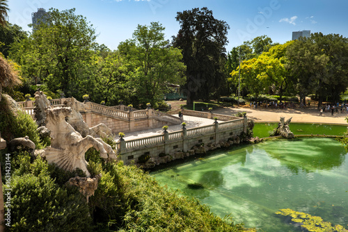 Canvas Print People walk by fountains and monuments Ciutadella Park Barcelona Spain