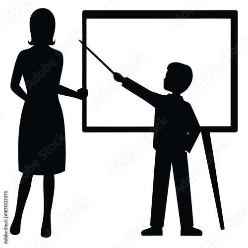 Teacher and students in classroom silhouette learning illustration, Silhouettes of teachers and students in classroom scenes, multiple education concepts with children and instructors, vector.