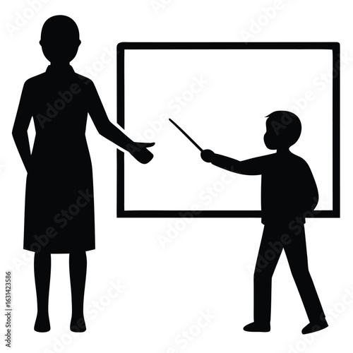 Teacher and students in classroom silhouette learning illustration, Silhouettes of teachers and students in classroom scenes, multiple education concepts with children and instructors, vector.