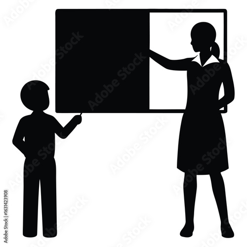 Teacher and students in classroom silhouette learning illustration, Silhouettes of teachers and students in classroom scenes, multiple education concepts with children and instructors, vector.