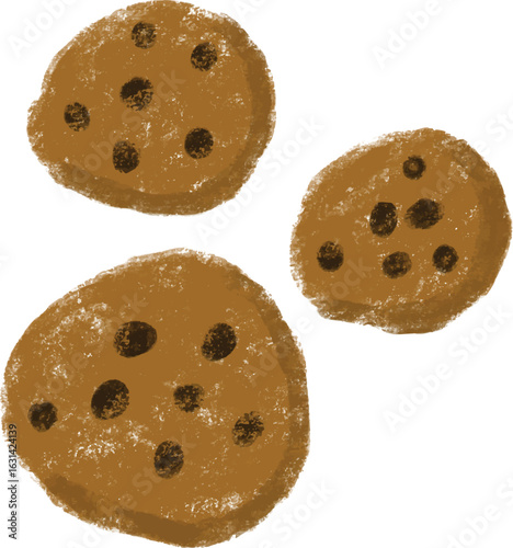 cute three chocochips cookies crayon texture. for kid, baby and school element. vector illustration