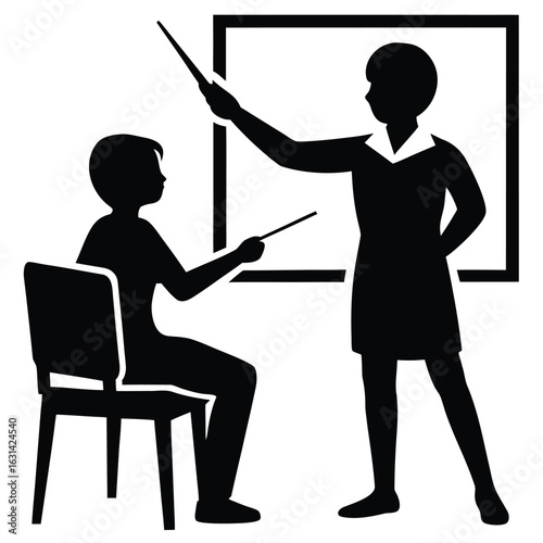 Teacher and students in classroom silhouette learning illustration, Silhouettes of teachers and students in classroom scenes, multiple education concepts with children and instructors, vector.