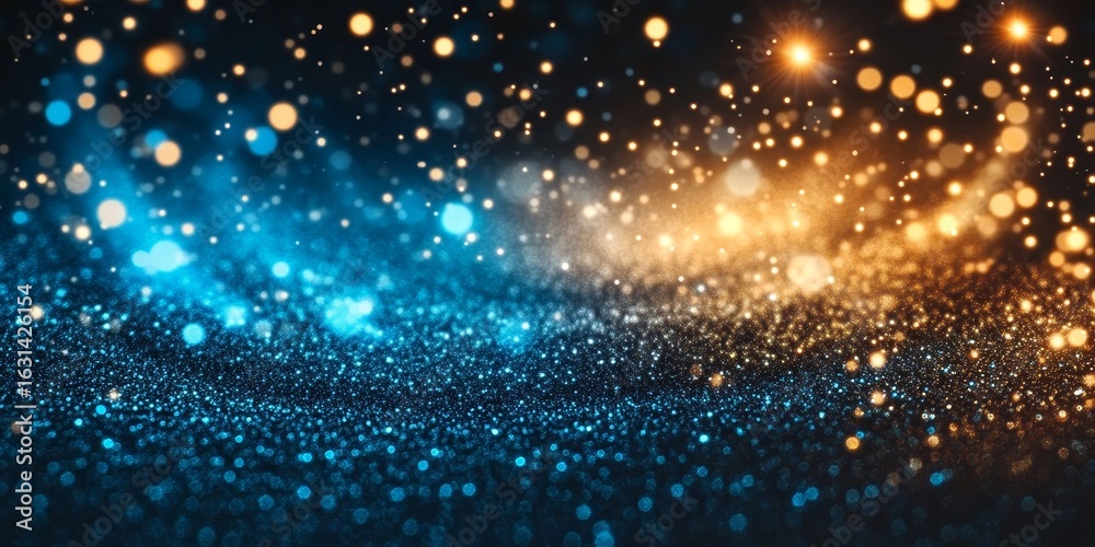 Fototapeta premium Beautiful Abstract Bokeh Background with Glittering Lights in Blue, Gold, and Black for Celebrations