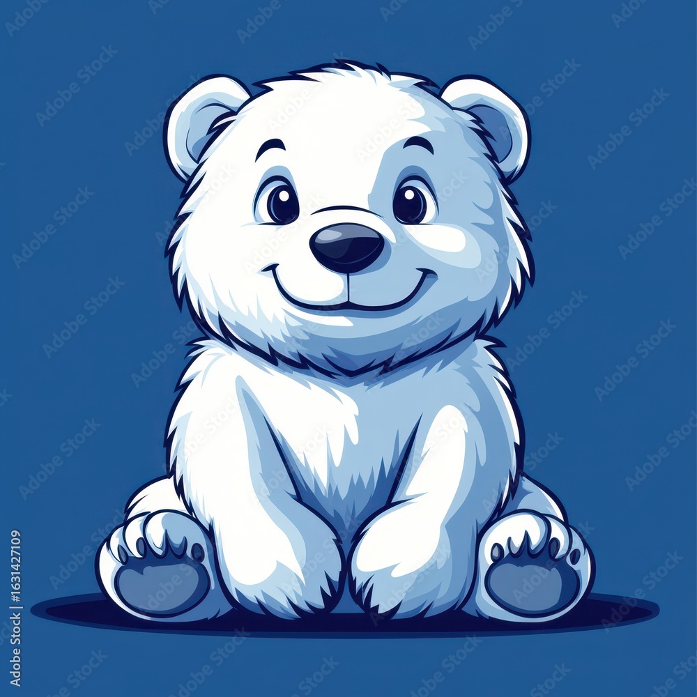 Fototapeta premium Cute polar bear character illustration with a friendly expression against a blue background