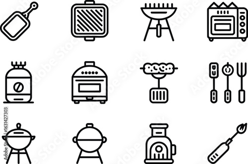 Vector Illustration of Various Cooking and Grilling Equipment