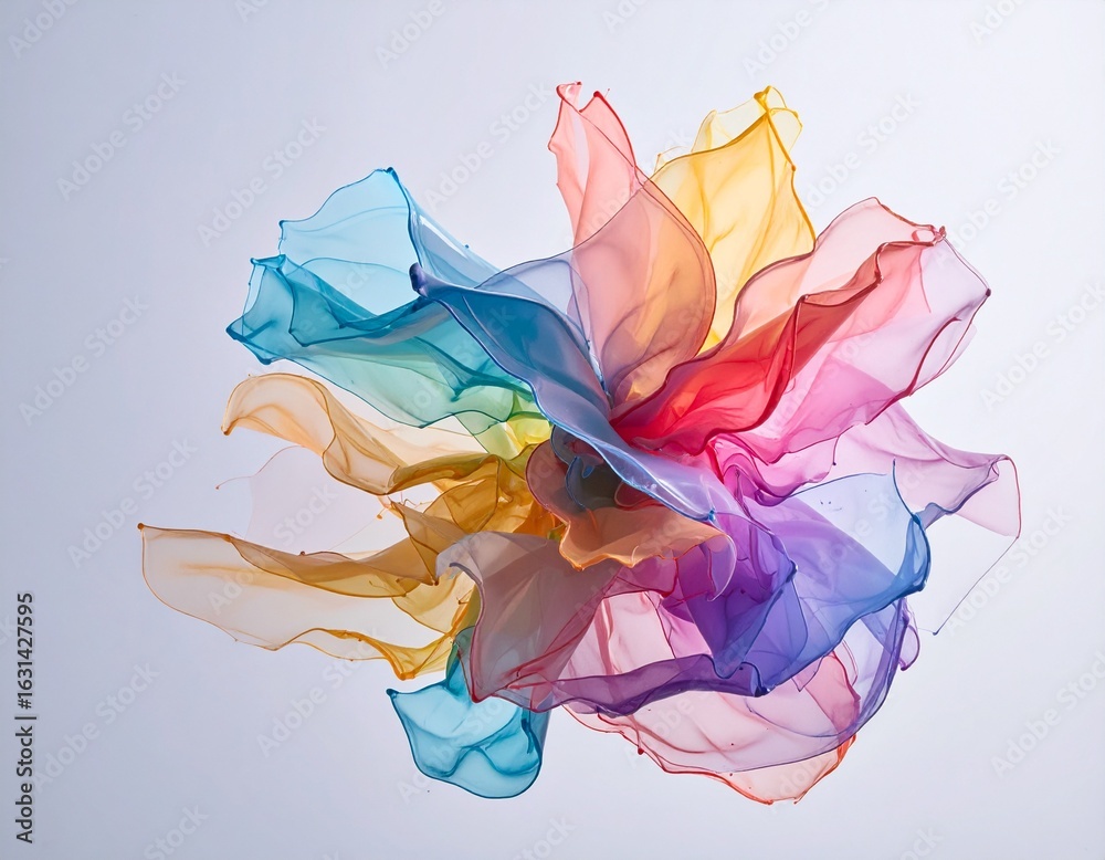 Fototapeta premium Paint erupts in gentle waves, blending clear, glass-like colors